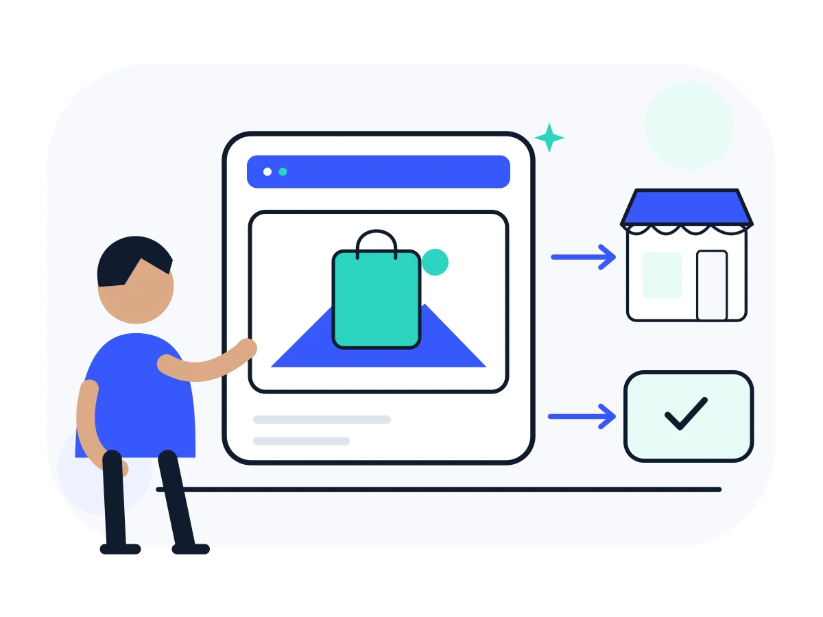A seller uses product content and simple connected steps to prepare an online store.